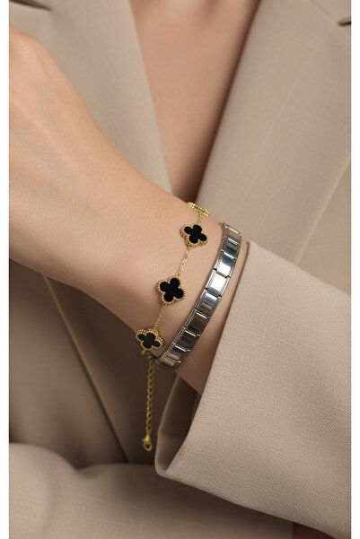 Ervalina Kararmaz İtalyan Charm Bileklik ve Yonca Bileklik Seti