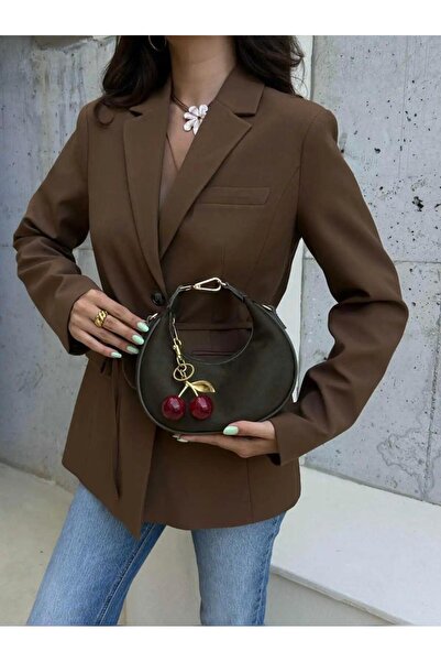 Butik Tacca Cherie Model Suede Women's Hand and Shoulder Bag with Charm Gift