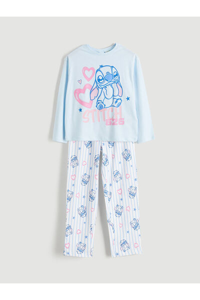 LC Waikiki Peak Yeni Sezon Bisiklet Yaka Stitch Baskılı Kız Çocuk Pijama Takımı