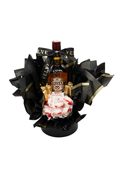 velve Delice gift basket for men, Chivas Regal 12 YO, Raffaello pralines 70gr, 12 Merci chocolates