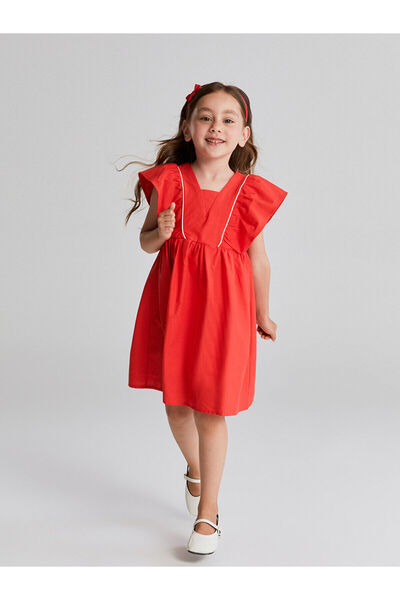 LC Waikiki Rochie pentru fete Peak New Season cu guler pătrat și aspect de in