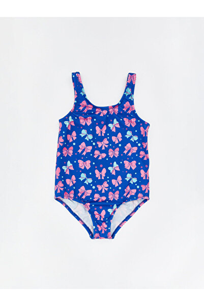 LC Waikiki Peak New Season Bow Printed Girls' Swimsuit