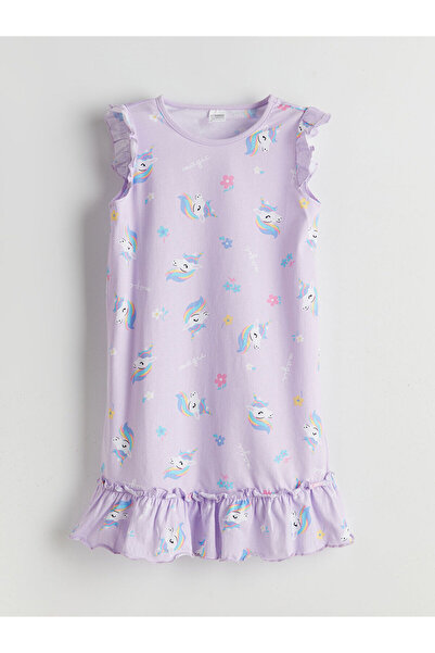 LC Waikiki LCW Kids Lila Bisiklet Yaka Kız Çocuk Gecelik