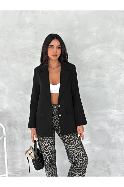 trender Double Buttoned Etamine Black Women's Jacket 2421