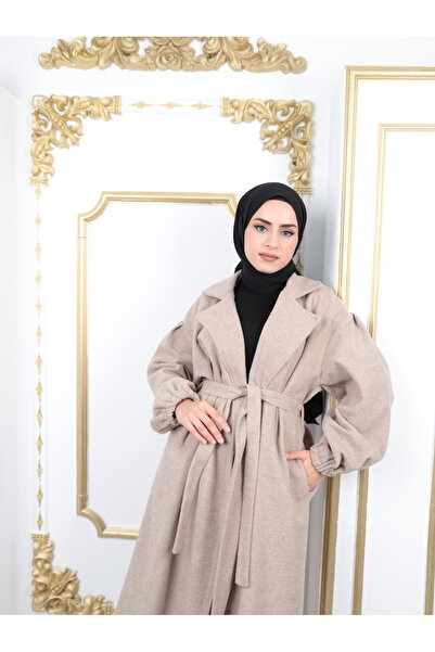 hacer ayaydın Women's Hijab Coat with Gathered Sleeves and Belted\cache Coat