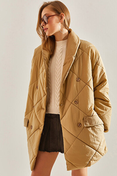 MissKybele Ceket Yakalı Düğme Kapamalı Uzun Kollu Oversize Rahat Kalıp Çift C...