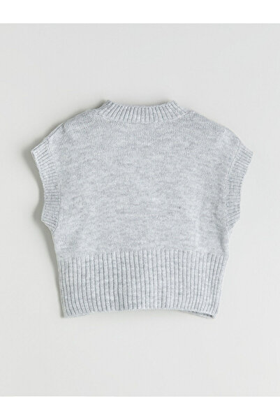 LC Waikiki Gray Half Turtleneck Girls' Knitwear Sweater