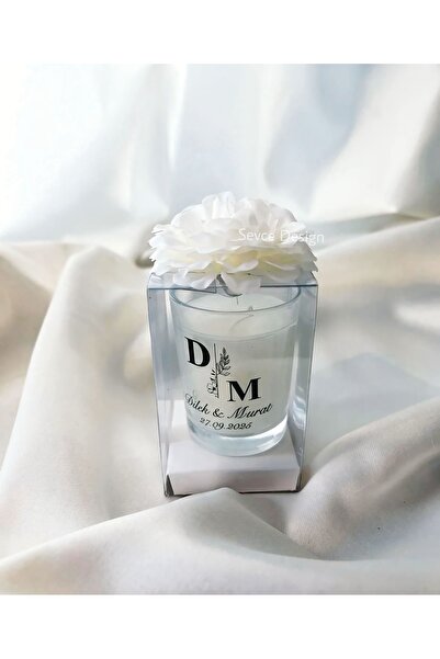Sevce Design Kasımpatı Çiçekli Kutulu Shot Cam Mum(20 ADET)-Nişan,Nikah,Düğün...