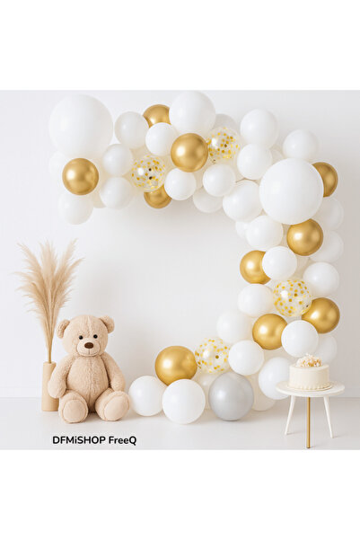DFMiSHOP FreeQ Set Baloane Decorative, Alb, Auriu, Transparent in interior confetti aurii, DFMiSHOP FreeQⓇ PD0032