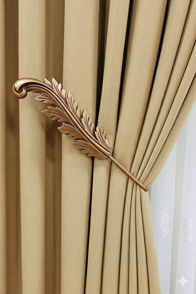 MMTHOME Fon Perde Toplayıcı Yaprak Renso 2 Adet 1sağ-1sol Bronz