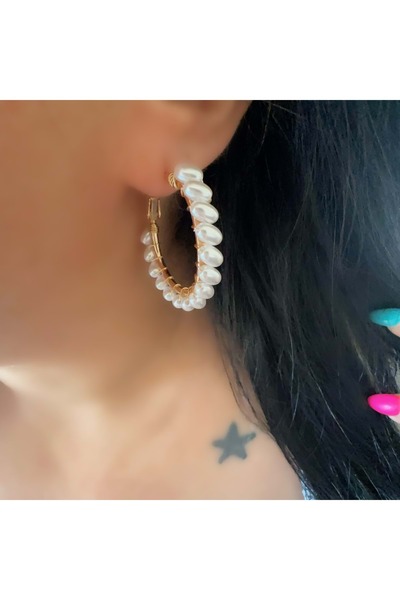 ACAR TAKI حلق دائري من XUPING مرصع باللؤلؤ - لون وردي ACR6427