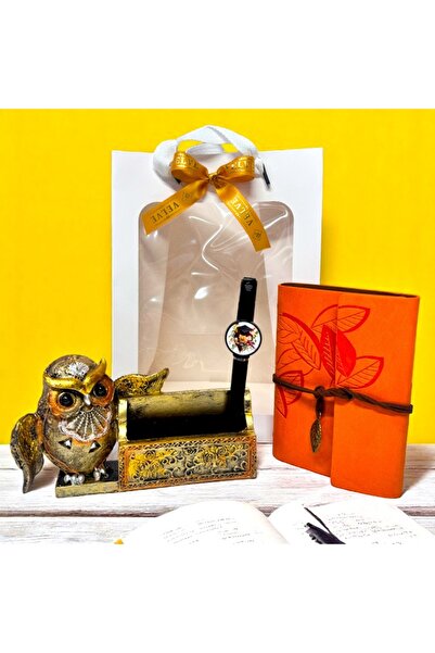 velve Pachet Teach, suport pentru birou, pix touchscreen si jurnal vintage, in punga cadou, Portocaliu