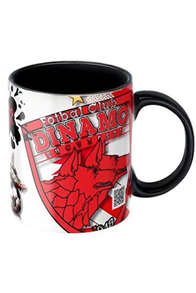 T&M Personalizare Cană personalizată - Dinamo București, suporter fotbal, cu cod QR pentru imn, neagră, ceramică, 33