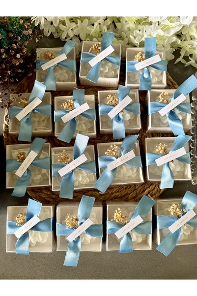 Larmina Decoration 25 Adet Mavi Kurdeleli İstiridye Mum Hediyeliği