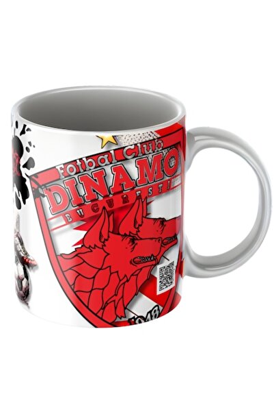 T&M Personalizare Cană personalizată - Dinamo București, Fotbal, Fan, Gri, Ceramică, 330 ml, Cod QR pentru Imn