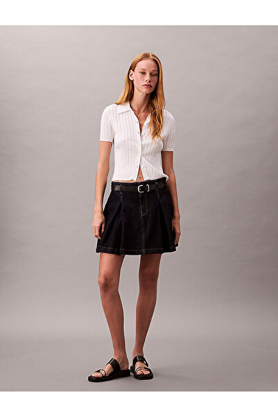 Calvin Klein تنورة جينز نسائية مطوية