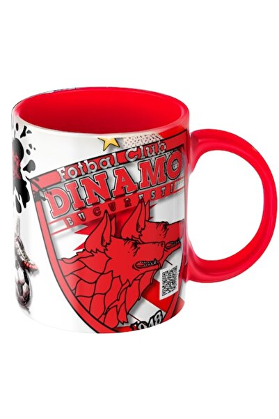 T&M Personalizare Cană personalizată - Dinamo București, Fotbal, Suporter, Cod QR pentru Imn, Roșu, Ceramică, 330 ml,