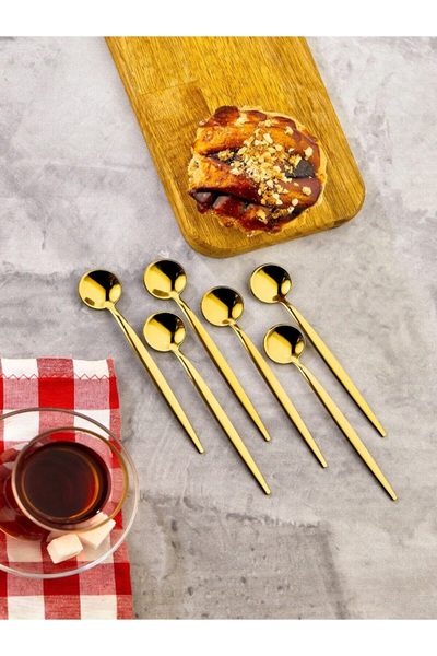 Tasarım Evi 6-Piece Luxury Round Teaspoon Set - Spoon 13 cm