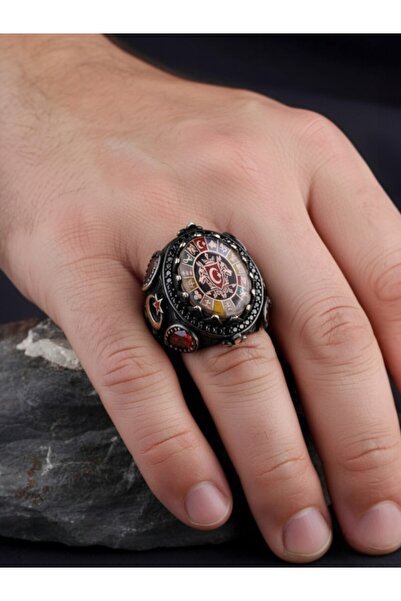 Moda Gümüş 925 Ayar Gümüş Çift Bozkurtlu 16 Türk Devleti İşlemeli Gümüş Yüzük