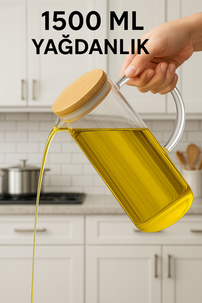 Amentes Bambu Kapaklı Pinterest Vakumlu Borosilikat Cam Yağlık Sirkelik Sütlük 1500 ml