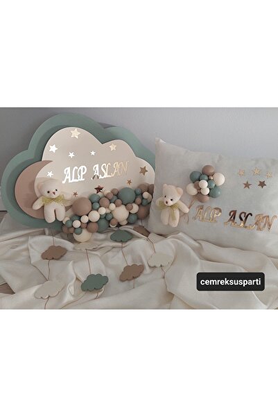 Çemrek Süs Parti Küf yeşili bulut kapı süsü bebek kapı süsü ve takı yastığı set