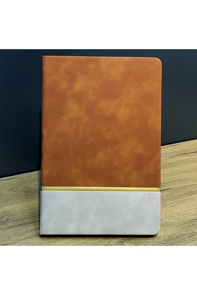 NW NessiWorld Tan Leather Notebook with Gold Stripes
