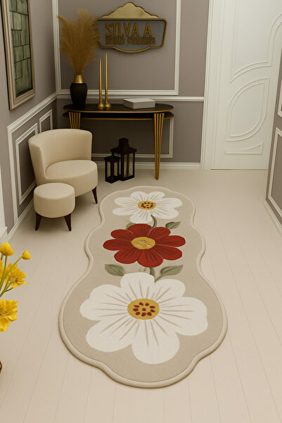 Rugs Modern Halı سجادة موسو ذات نمط زهور بيج منقوشة على قاعدة منسوجة، سجادة ز...