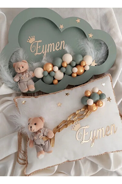 Çemrek Süs Parti Küf Yeşili Bulut Kapı Süsü bebek kapı süsü ve takı yastığı