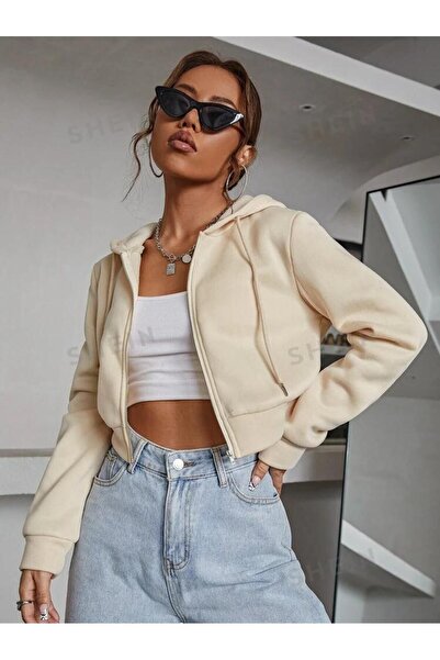 NoVibe Cardigan crop pentru femei cu cu glugă fermoare, cu 3 fire, cu broderi...