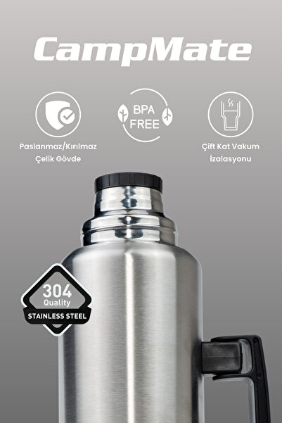 Cooker CKR2084 1.5 Litre Çift Katlı Termos Gümüş 24 Saat Sıcak, 48 Saat Soğuk, 72 Saat Buzlu Kamp Seyahat