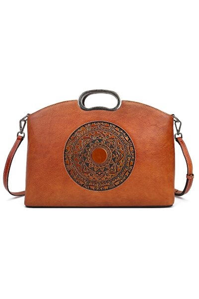 TopToday by C&S Elegant Women's Leather Handbag, Boutique Deluxe, Relief Totem Design, Fixed Handles, Adjust