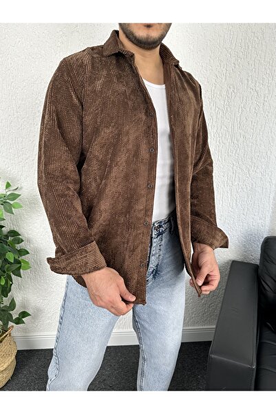 tetramoda Men's Regular Long Sleeve Velvet Shirt