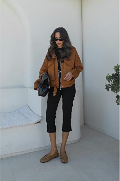 Havoş Μπουφάν Bomber από καστόρι με λεπτομέρεια τσέπης