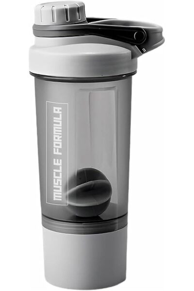 Generic زجاجة رج البروتين، ٥٠٠ مل، مانعة للتسرب مع تخزين، لمصل اللبن، نباتي، كرياتين، BCAA - رمادي