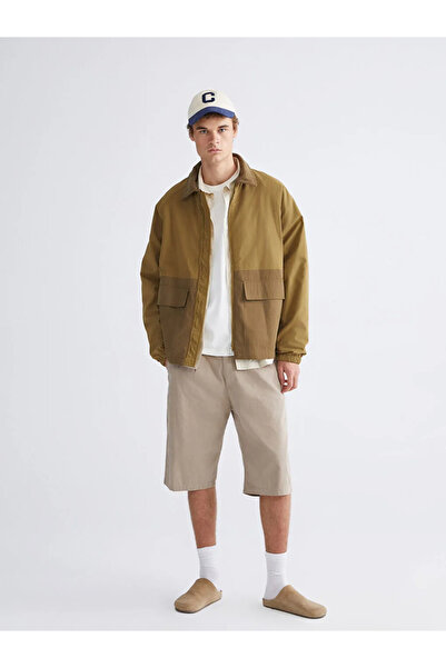 LC Waikiki Ανδρικό παλτό με γιακά πουκάμισο XSIDE Khaki Comfortable Fit