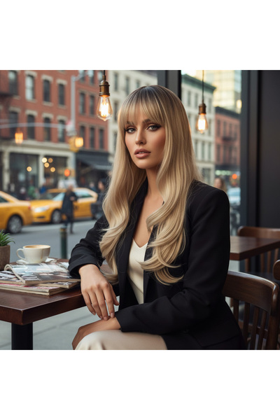 Afrodit Giyim شعر مستعار صناعي طويل من الألياف المموجة الطبيعية / بني محمر / ...