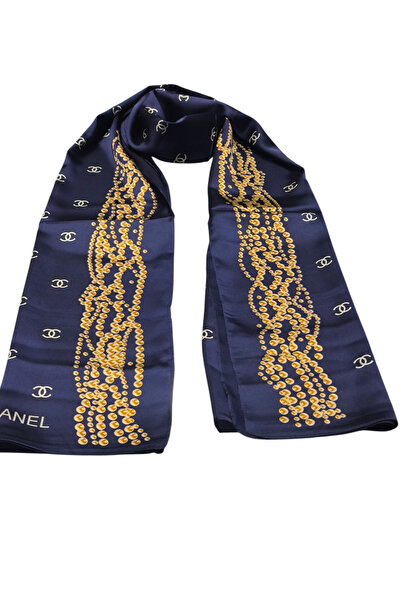 PİRAMİT شال حرير فوال مطرز بالخرز من سي ديسن باللون الأزرق الداكن