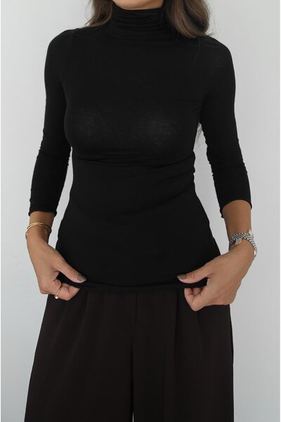 Havoş Black High Neck Transparent Blouse