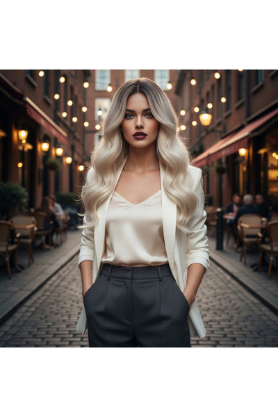 Generic Brand Daalı Perçemli Fiber Sen Перука със средна дължина / Кафяв / Бя...