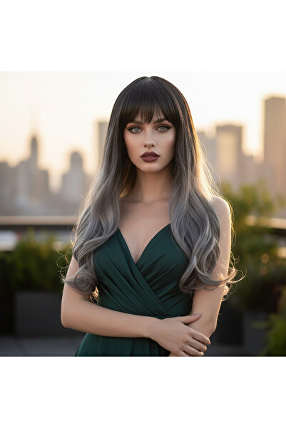 BilfolD شعر مستعار طويل مموج من الألياف مع غرة / أسود رمادي أومبري