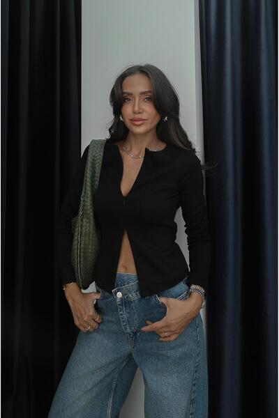 Havoş Μαύρη μπλούζα με διπλό φερμουάρ και μακριά μανίκια