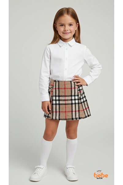 Trend Bebe Butik Kız Çocuk Kaşkorşe Ekoseli Şort Etek – Okul & Günlük Giyim Rahat Şık Şort Etek