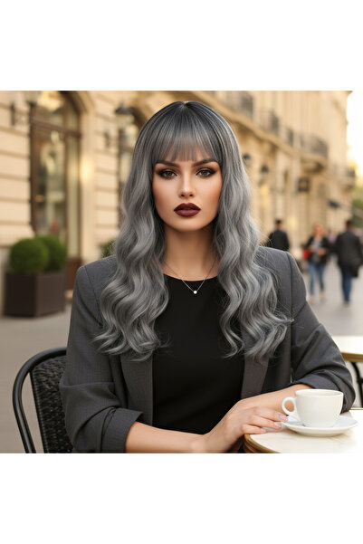 BilfolD شعر مستعار قصير مموج من الألياف / أسود / رمادي أومبري