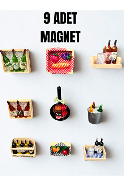 Home Minyatür Mutfak Eşyaları Magnet , Fransız Tarzı Kadeh,Şişe,Piknik Sepeti...