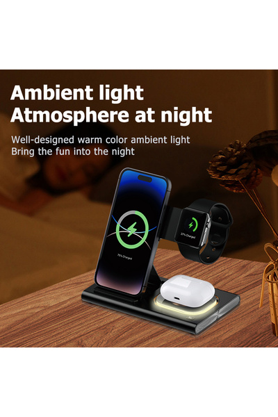 VALA VALA® QI 4in1 wireless charger, 15W fast charging, iOS Android, smart watch, black