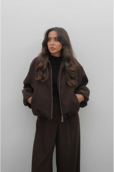 Havoş Кафяво яке с цип отпред