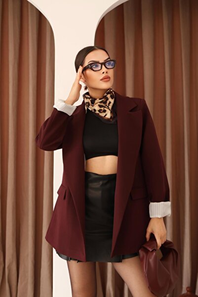 polle Kadın Bordo Kol Detaylı Blazer Ceket