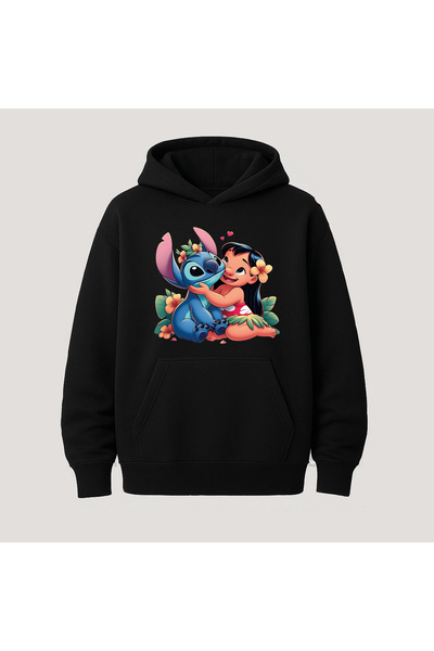 SVART WEAR هودي قطني بأكمام طويلة مع جيب كنغر مطبوع عليه ستيتش