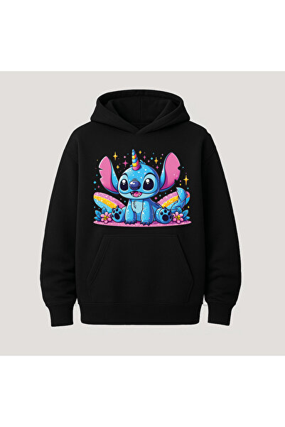 SVART WEAR هودي قطني بأكمام طويلة مع جيب كنغر مطبوع عليه ستيتش