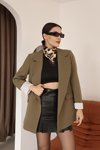 polle Kadın Haki Kol Detaylı Blazer Ceket